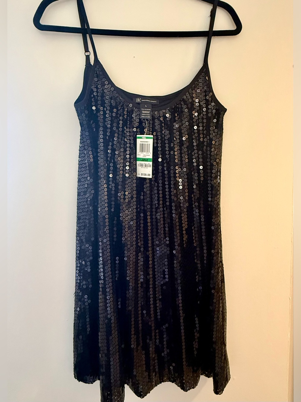INC International Concepts Black Sequin Slip Dress Mini Size:10